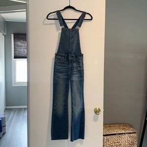 High-waisted crop flare denim overall